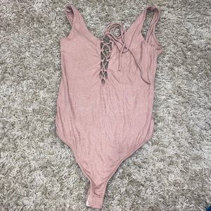 Mauve Lace Up Body Suit - Thong Cut